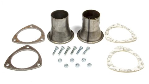 Collector Reducer - Husler Race - 3.5 in Inlet to 2.5 in OD Outlet - 3-Bolt Flange - Gaskets - Steel - Natural - Pair
