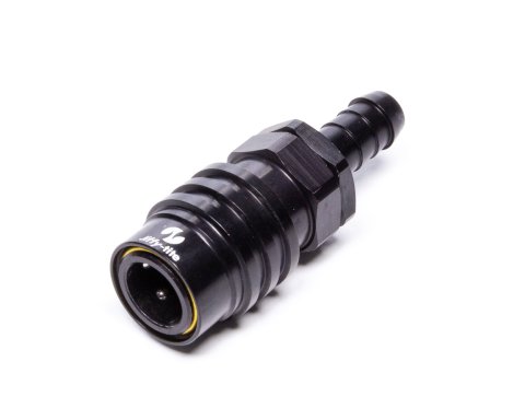Quick Release Adapter - 3000 Series - Straight - 8 AN Hose Barb to Quick Release Socket - Valved - FKM Seal - Aluminum - Black Anodized - Each