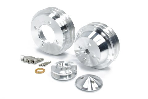 Pulley Kit - High Water Flow Ratio - 2 Groove V-Belt - Aluminum - Clear Powder Coat - Small Block Ford - Kit