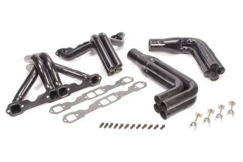 Headers - IMCA Modified - 1.75 to 1.875 in Primary - 3.5 in Collector - Gaskets / Hardware Included - Steel - Black Paint - Small Block Chevy - Kit