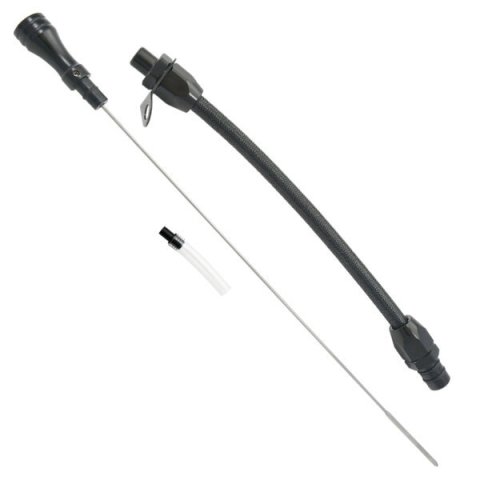 Transmission Dipstick - Transmission Mount - Flexible - OEM Length - Braided Stainless - Aluminum - Black Anodized - 700R4 - Each