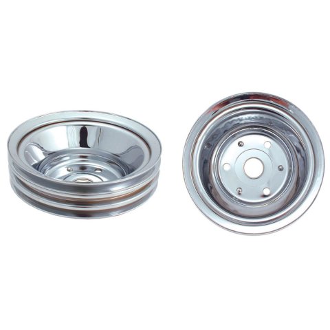 Crankshaft Pulley - V-Belt - 3 Groove - 7.75 in Diameter - Steel - Chrome - Long Water Pump - Chevy V8 - Each