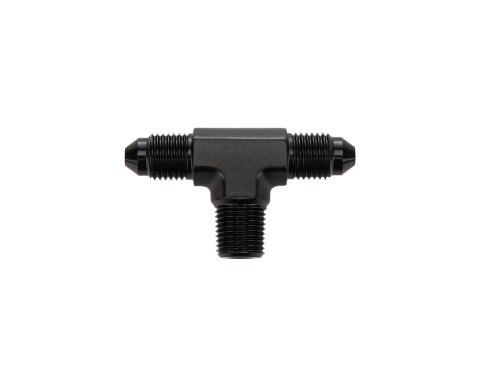 Fitting - Adapter Tee - 3 AN Male x 3 AN Male x 1/8 in NPT Male - Aluminum - Black Anodized - Each