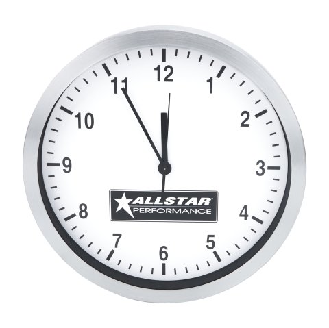 Wall Clock - 12 in Diameter - Allstar Logo - Battery Operated - Brushed Aluminum Ring - Each