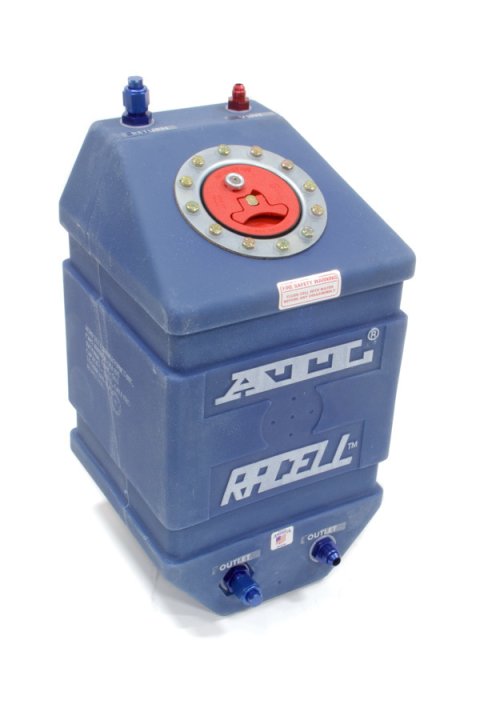 Fuel Cell - Racell - 5 gal - 10 x 10 x 17 in Tall - FIA Approved - Two 8 AN Outlets - 8 Return - 6 AN Vent - Foam - Plastic - Blue - Each