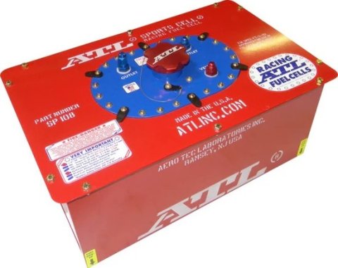 Fuel Cell - Sports Cell - 8 gal - 20.5 x 12.5 x 9.125 in Tall - Two 6 AN Outlets - 6 AN Return / Vent - Foam - Steel - Red Powder Coat - Each