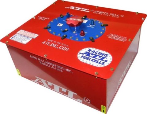 Fuel Cell - Sports Cell - 12 gal - 20.40 x 17.75 x 9.5 in Tall - Two 6 AN Outlets - 6 AN Return / Vent - Foam - Steel - Red Powder Coat - Each