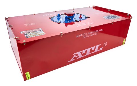 Fuel Cell - Sports Cell - 22 gal - 34 x 17.5 x 9.5 in Tall - Two 8 AN Outlet - 6 AN Return / Vent - Foam - Steel - Red Powder Coat - Each