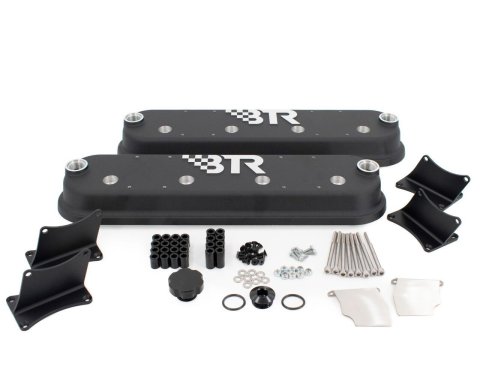 Valve Cover - 1.83 in Tall - Baffled - BTR Logo - Coil Mounts - Aluminum - Black Powder Coat - Pair
