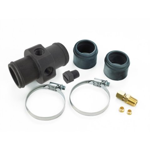 Radiator Hose Gauge Adapter - Straight - 35 mm Hose Barb - 1/4 in NPT Gauge Port - Aluminum - Black Anodized - Temperature Gauges - Each