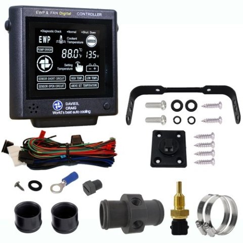 Fan Controller - Single or Dual Fan - Adjustable - Digital - 40 amps Relay - 104-230 Degree F Activation Range - 1/4 in NPT Temperature Sensor - Kit