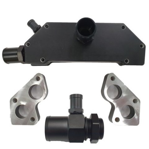Water Pump Adapter - LS Series EWP - Standard to Remote - Fittings / Gaskets / Spacers / Hardware Included - Aluminum - Black Anodized - GM LS-Series