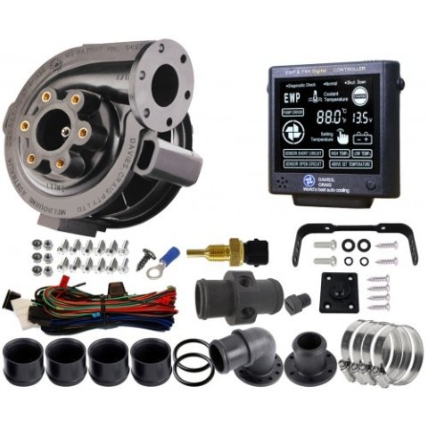 Water Pump - EWP80 - Electric - Remote Mount - 1-3/8 in Hose Barb Fittings - 23.8 GPM - Controller / Temperature Sensor Included - Aluminum - Black Anodized - Universal - Kit