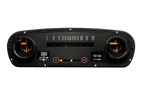 Gauge Kit - RTX Series - Analog - Fuel Level / Oil Pressure / Speedometer / Voltmeter / Water Temperature / Tachometer - Black Face - Ford Fullsize Truck 1965-66 - Kit