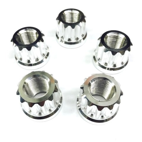 Lug Nuts - Flat - 5/8-18 in Thread - Open End - 12 Point - Aluminum - Polished - Set of 5