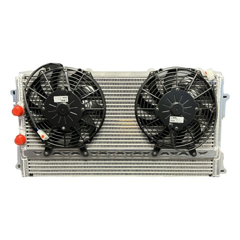 Fluid Cooler and Fan - 25.5 x 12.5 x 1.625 in - Stack Plate - 12 AN Male Inlet / Outlet - Aluminum - Natural - NASCAR Whelen Modified - Each