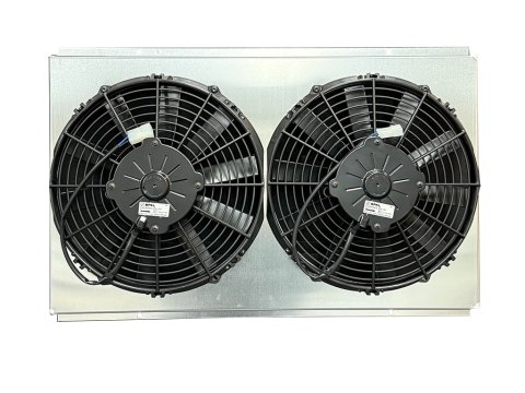 Electric Cooling Fan - Dual 12 in Fan - Puller - 1864 CFM - 12V - Straight Blade - 23.875 in x 15.5 in - 3.5 in Thick - Plastic - Kit