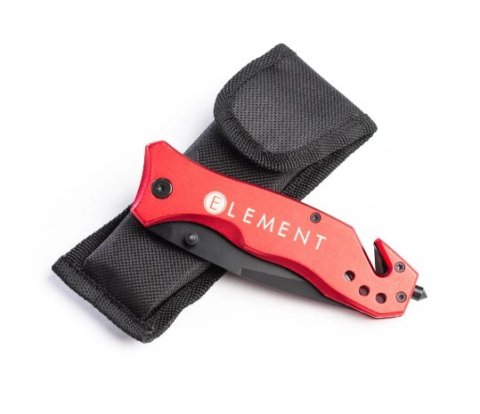 Vehicle Safety Knife - Blade / Glass Breaker / Seat Belt Cutter / Case Included - Aluminum - Red Anodized - Each
