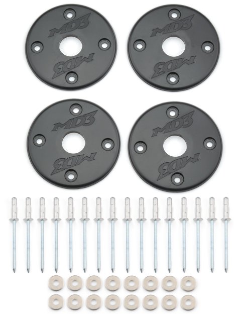 Scuff Plate - MD3 - 2 in OD - 0.5 in ID - Rivets Included - Plastic - Black - Set of 4