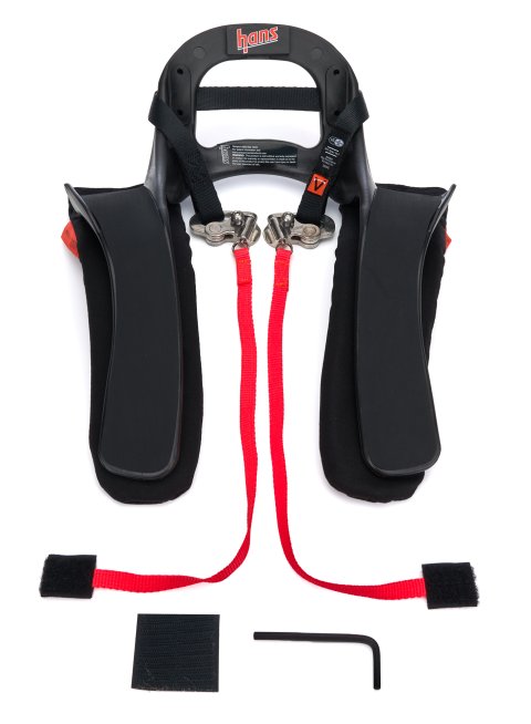Head and Neck Support - Hans III - SFI 38.1 - Quick Click Tether - Helmet Anchor - Plastic - Black - Medium - Kit
