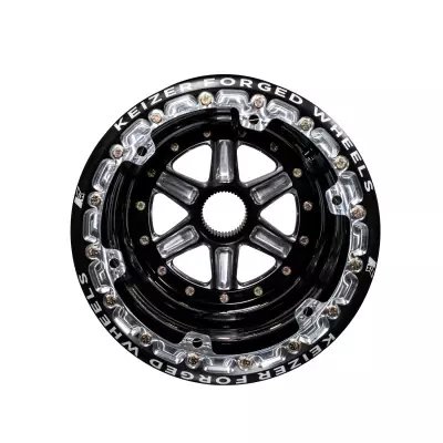 Wheel - 15 x 17 in - 7.000 in Backspace - 42 Spline - Beadlock - Aluminum - Black Anodized / Machined Center - Black Powder Coat Lip - Each