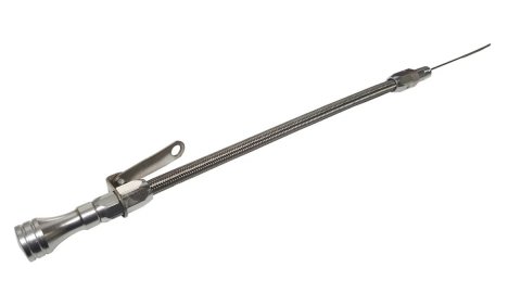 Engine Oil Dipstick - Flexible - Pan Mount - 1/4 in NPT Thread - 20 in Long - Aluminum / Stainless - Natural - Universal - Each