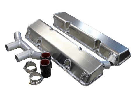 Valve Cover - Tall - 2.75 in - Crossover Breather Tube - Dual Breather - Aluminum - Natural - Small Block Chevy - Kit