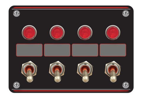 Switch Panel - Dash Mount - Elite - 5.2 x 3.7 in - 4 Toggles - Indicator Lights - Black Anodized - Each