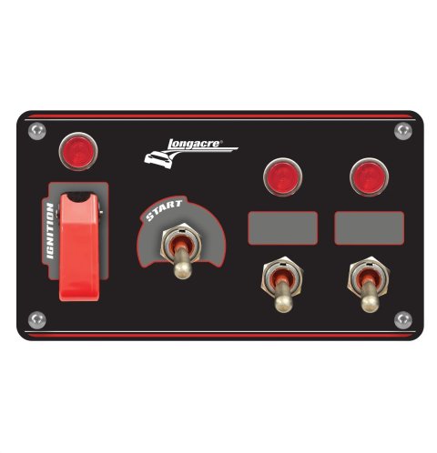 Switch Panel - Dash Mount - Elite - 6.5 x 3.7 in - 1 Safety Cover Toggle / 1 Momentary Toggle / 2 Toggles - Indicator Lights - Black Anodized - Each