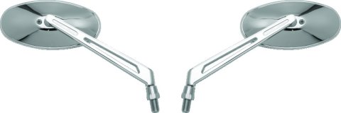 BikeMaster Oval Mirror Machined Arm w/10mm/Yam 10mm/HD Adapters - Pair - Chrome