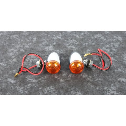 Bikers Choice 1 Inch Dia Chrome Smooth Bullet Marker Light Dual Filament Amber Lens Pr Universal