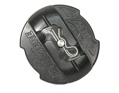 Radiator Cap - 25 lb - Round - Safecap - Meziere Racing Logo - Notch Grip - Aluminum - Black Anodized - Standard Size Radiator Necks - Each