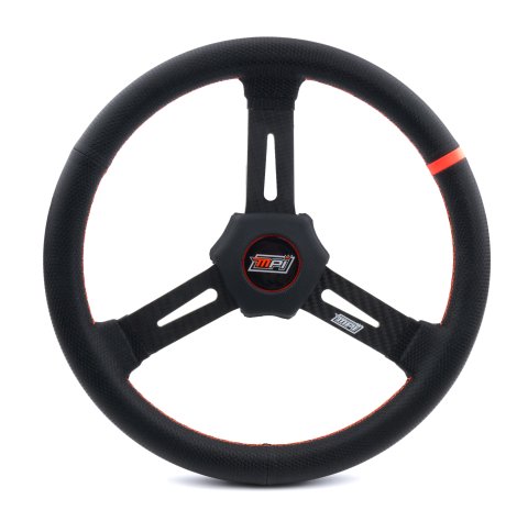 Steering Wheel - Dirt Racing - 15 in Diameter - Flat - 3-Spoke - X-Large Black Foam Grip - Orange Stripe - Carbon Fiber - Each