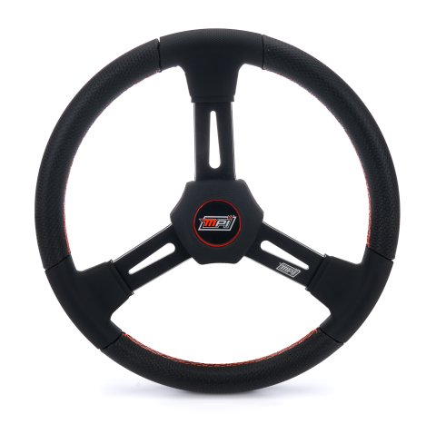 Steering Wheel - Dirt Racing - 15 in Diameter - Flat - 3-Spoke - X-Large Black Foam Grip - Aluminum - Black Anodized - Each
