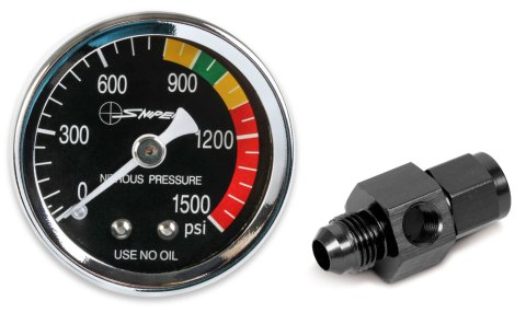 Nitrous Pressure Gauge - Sniper EFI - 0-1500 PSI - Mechanical - Analog - 1-1/2 in Diameter - 1/8 in NPT Male Fitting - Black Face - Each