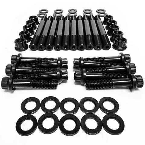 Main Stud / Bolt Kit - 12 Point Nuts - 2-Bolt Mains - Steel - Black Oxide - GM Duramax 2001-05 - Kit