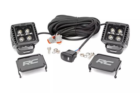 LED Light Assembly - Black Series - 40 Watts - 8 White LED - Square Pods - Surface Mount - Hardware / Wiring Harness Included - Aluminum - Black Powder Coat - Universal - Kit