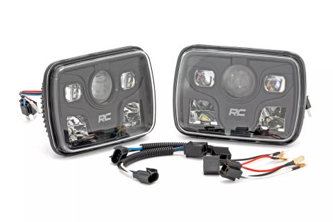 Headlight - Sealed Beam - DOT Approved - LED - 7 x 5 in - Plastic - Black - Jeep Cherokee 1984-2001 - Pair