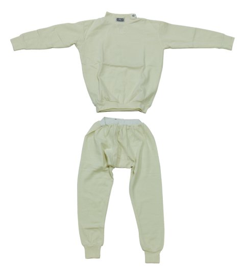 Underwear Set - 2-Piece Bottom / Top - SFI 3.3 - Long Sleeve - Crew Neck - Nomex - White - Small - Each