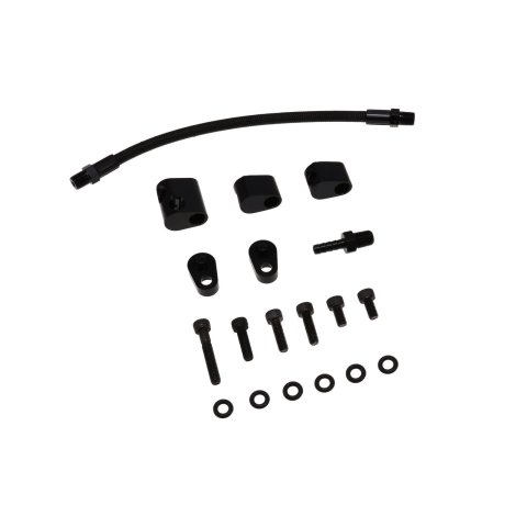Steam Vent Kit - Fitting / Hardware / Braided Hose / Blockoffs - Aluminum / Stainless - Black - GM LS-Series - Kit