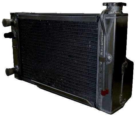 Radiator - 18 in W x 10 in H x 2.625 in D - Driver Side Inlet - Driver Side Outlet - Aluminum - Black Powder Coat - Micro / Mini Sprint - Each