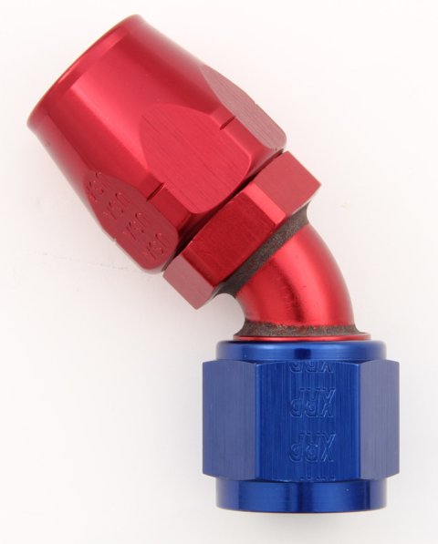 Fitting - Hose End - 45 Degree - 10 AN Hose to 10 AN Female - Aluminum - Blue / Red Anodized - Each