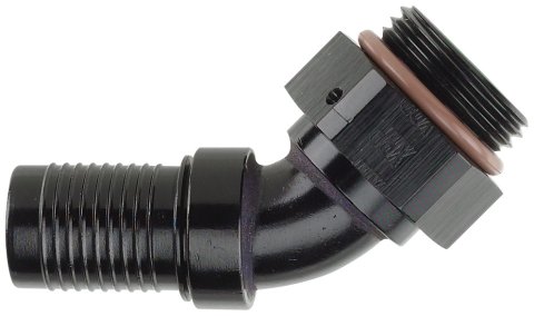 Fitting - Hose End - HS-79 - 45 Degree - 12 AN Hose Crimp to 12 AN Male O-Ring - Aluminum - Black Anodized - Each