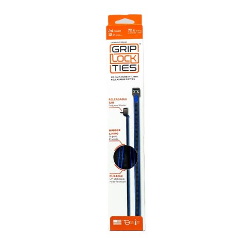 Cable Ties - Zip Ties - 12 in Long - Blue Rubber Lined - Nylon - Black - Reusable - Set of 24