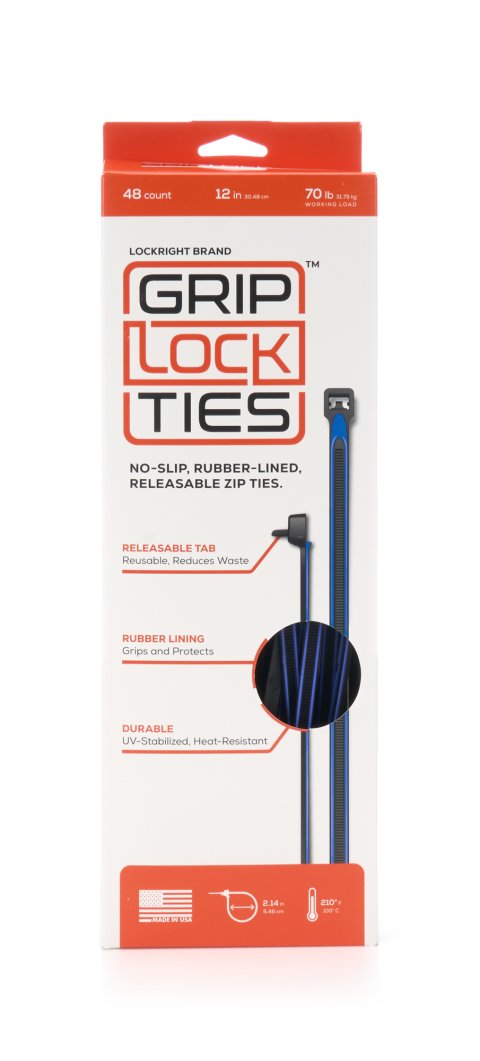 Cable Ties - Zip Ties - 12 in Long - Blue Rubber Lined - Nylon - Black - Reusable - Set of 48