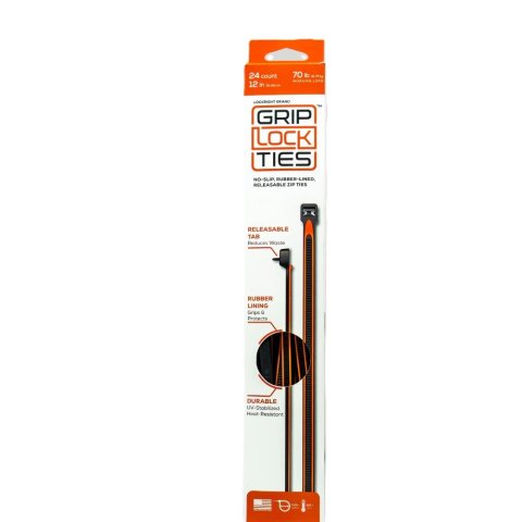 Cable Ties - Zip Ties - 12 in Long - Orange Rubber Lined - Nylon - Black - Reusable - Set of 24