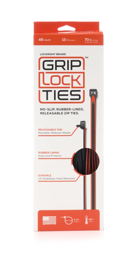 Cable Ties - Zip Ties - 12 in Long - Orange Rubber Lined - Nylon - Black - Reusable - Set of 48