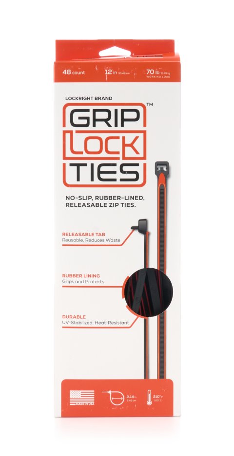 Cable Ties - Zip Ties - 12 in Long - Red Rubber Lined - Nylon - Black - Reusable - Set of 48