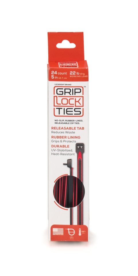 Cable Ties - Zip Ties - 5 in Long - Red Rubber Lined - Nylon - Black - Reusable - Set of 24