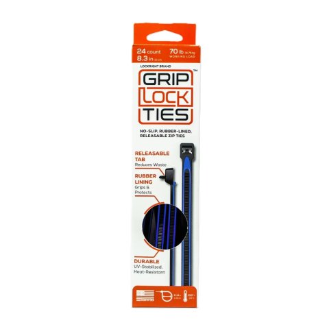 Cable Ties - Zip Ties - 8 in Long - Blue Rubber Lined - Nylon - Black - Reusable - Set of 24